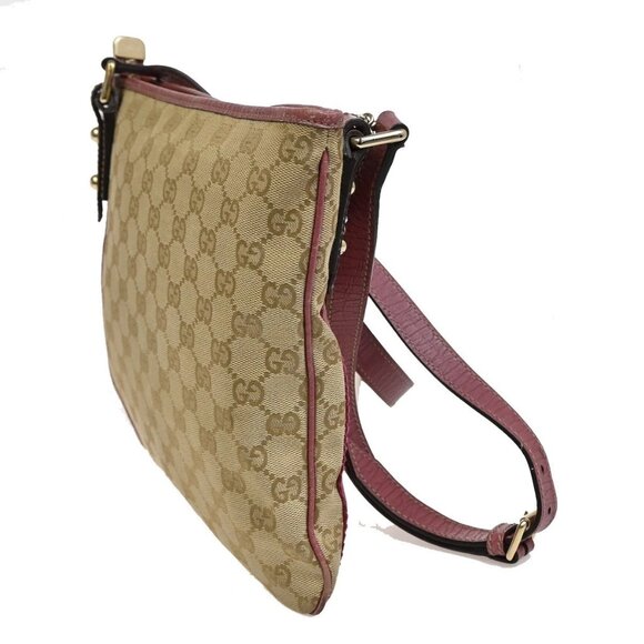 GUCCI Logo GG Pattern Shoulder Bag Canvas Leather Brown Pink Italy 31FC039 - Picture 2 of 16
